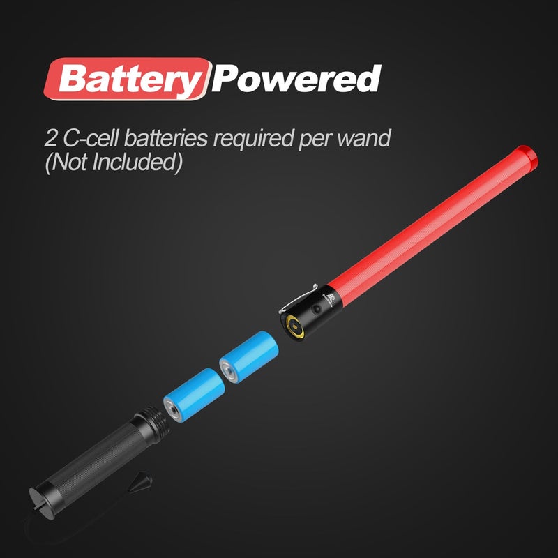 RoadHero 10 Pack 21 Inch Traffic Wand, Brightness Traffic Control Baton with 2 Flashing Modes, Safety Marshalling Wands with Side Clip for Airport, Parking Lot, Car Directing - Image 3