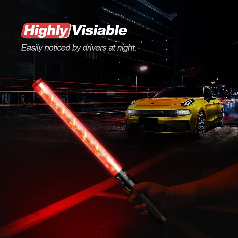 RoadHero 10 Pack 21 Inch Traffic Wand, Brightness Traffic Control Baton with 2 Flashing Modes, Safety Marshalling Wands with Side Clip for Airport, Parking Lot, Car Directing - Image 2