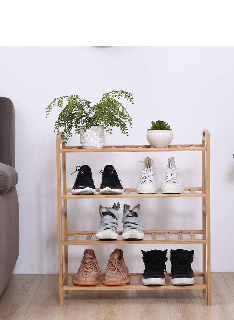 co arma Natural Bamboo 4 Tier Shoe Rack Organizer - Image 1