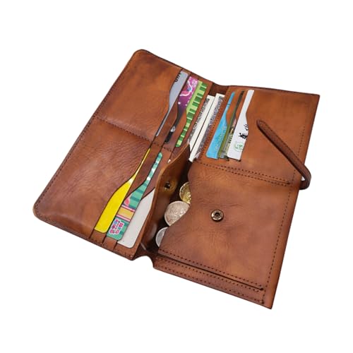 LETEULO Wallets for Women Genuine Leather Card Organizer Dip Dye Coin Purse Ladies Ultrathin Wallets (Brown) - Image 2