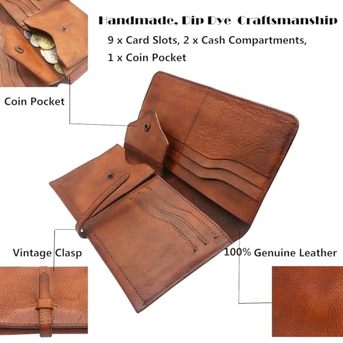 LETEULO Wallets for Women Genuine Leather Card Organizer Dip Dye Coin Purse Ladies Ultrathin Wallets (Brown) - Image 3