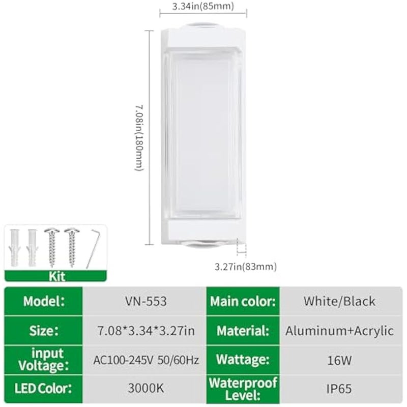 V.nice Waterproof LED wall light for outdoor use, featuring top and bottom illumination. A modern outdoor lighting fixture suitable for porches, balconies, gardens, villas, garages, and courtyard entrances (matte black). - Image 5