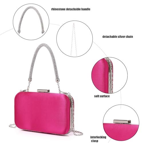 Buric Evening Small Clutch Bag Rhinestone Party Clutches Cocktail Wedding Purse for Women Elegant Formal Handbags With Chain Bride Prom Ladies Purses Rose - Image 3