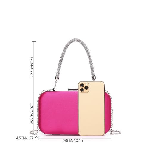 Buric Evening Small Clutch Bag Rhinestone Party Clutches Cocktail Wedding Purse for Women Elegant Formal Handbags With Chain Bride Prom Ladies Purses Rose - Image 4