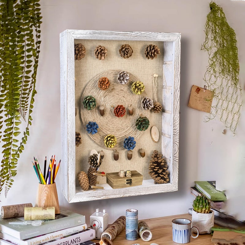 Houstimi White Shadow Box Frame 16x20 Shadow Box with Shelves 2.6" Interior Depth Memorial Shadow Box Display Case with Linen Back for Handicrafts,Picture Frames,Medals,Coins,Pins Collection and More - Image 5
