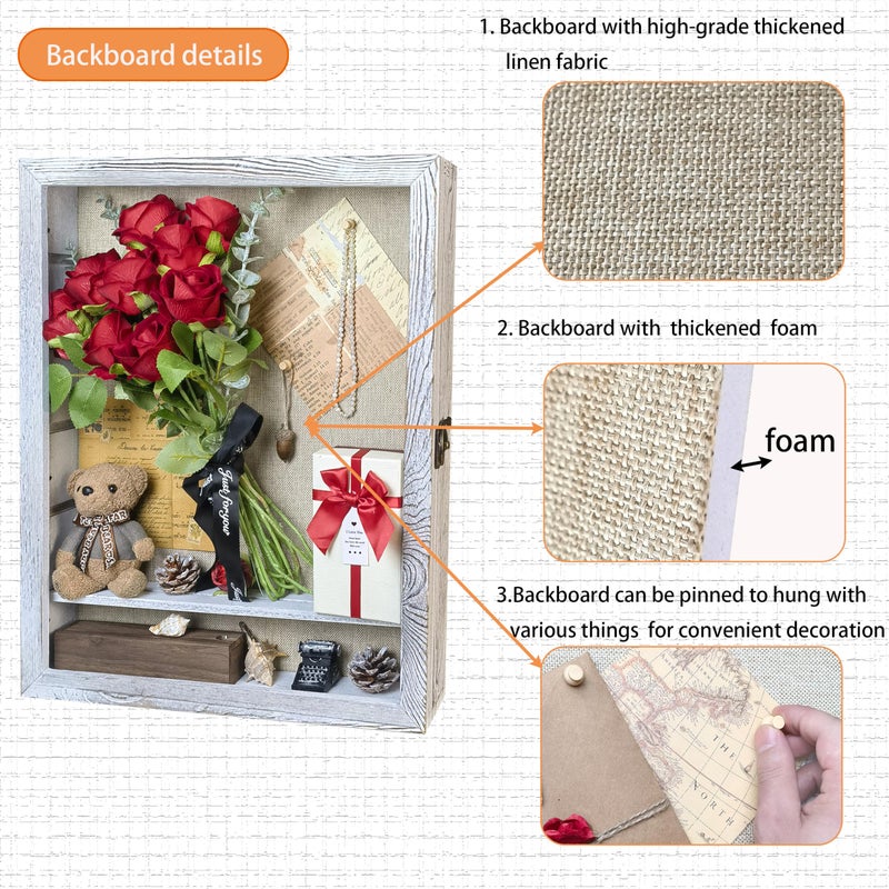 Houstimi White Shadow Box Frame 16x20 Shadow Box with Shelves 2.6" Interior Depth Memorial Shadow Box Display Case with Linen Back for Handicrafts,Picture Frames,Medals,Coins,Pins Collection and More - Image 3
