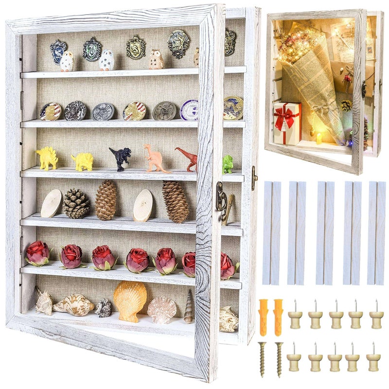 Houstimi White Shadow Box Frame 16x20 Shadow Box with Shelves 2.6" Interior Depth Memorial Shadow Box Display Case with Linen Back for Handicrafts,Picture Frames,Medals,Coins,Pins Collection and More - Image 1