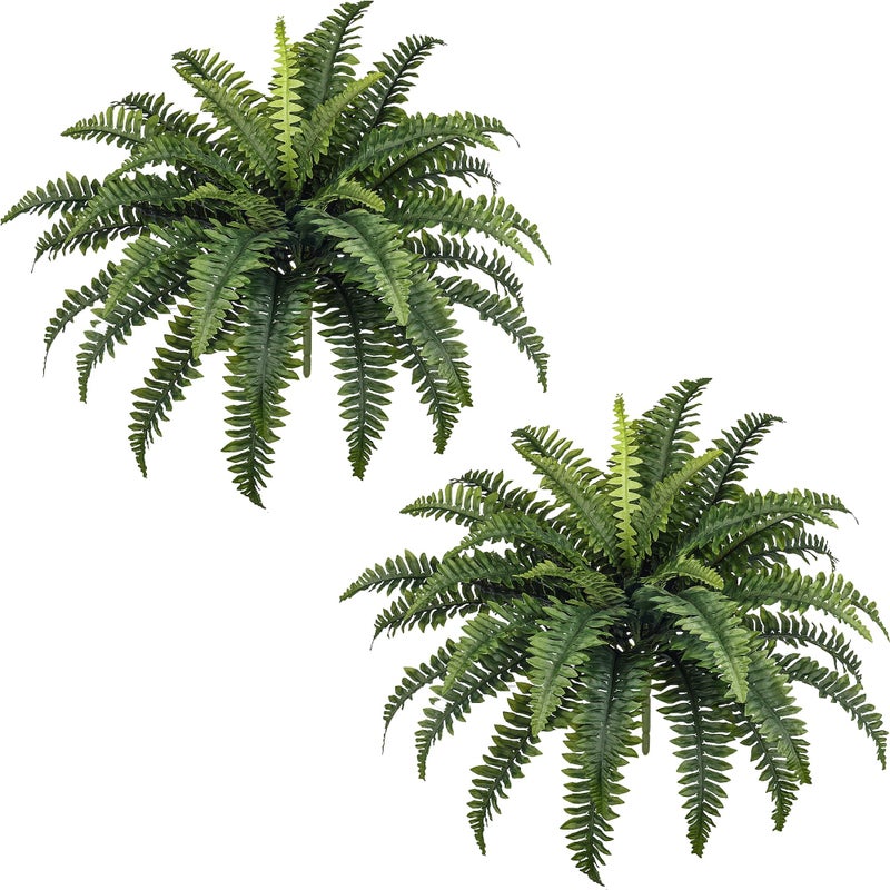 FOREST PRINCE 35" Ferns Artificial Bush Plants Large, 2 Artificial Boston Ferns with 39 Fronds for Outdoors Home Decor - Image 1