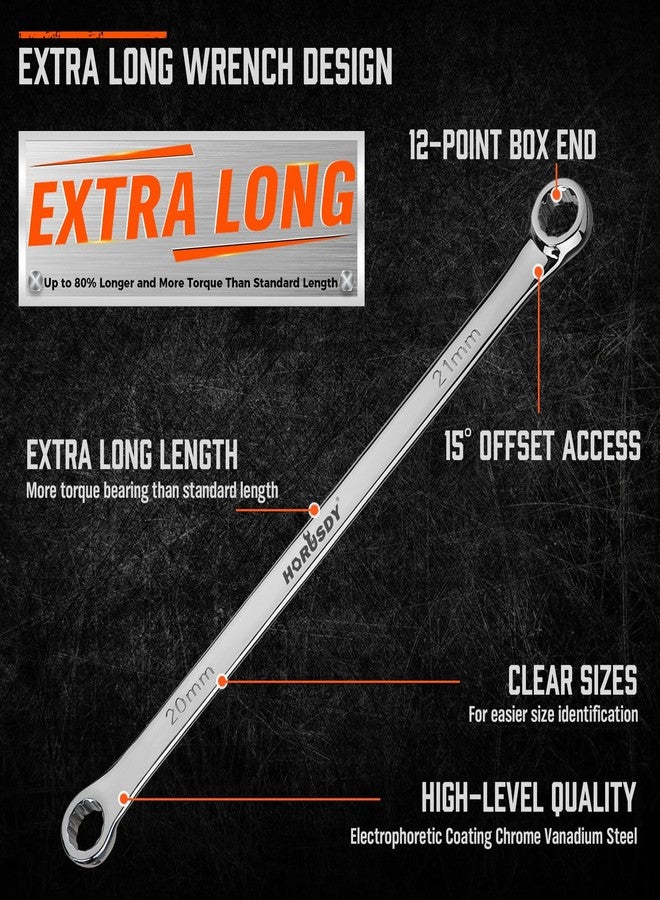 هورسدي طقم مفاتيح ربط HORUSDY، مكون من 8 قطع، طويل جدًا، بطرفين، 12 نقطة، متري، 8-24 مم، فولاذ CR-V، إزاحة 15 درجة، تحميل خارج الزاوية، مع منظم من إسفنج EVA - Image 5