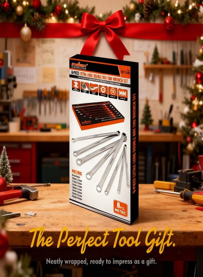 هورسدي طقم مفاتيح ربط HORUSDY، مكون من 8 قطع، طويل جدًا، بطرفين، 12 نقطة، متري، 8-24 مم، فولاذ CR-V، إزاحة 15 درجة، تحميل خارج الزاوية، مع منظم من إسفنج EVA - Image 2