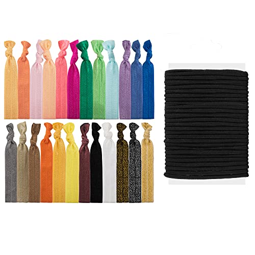 79STYLE 50pcs Elastic Hair Ties No Crease Ouchless Cute Print Ribbon Ponytail Holders Braid Soft Fabric Yoga Twist Cute Hair Ties Hair Accessories Hand Knotted Fold Over Solid Colors (50 - Image 1