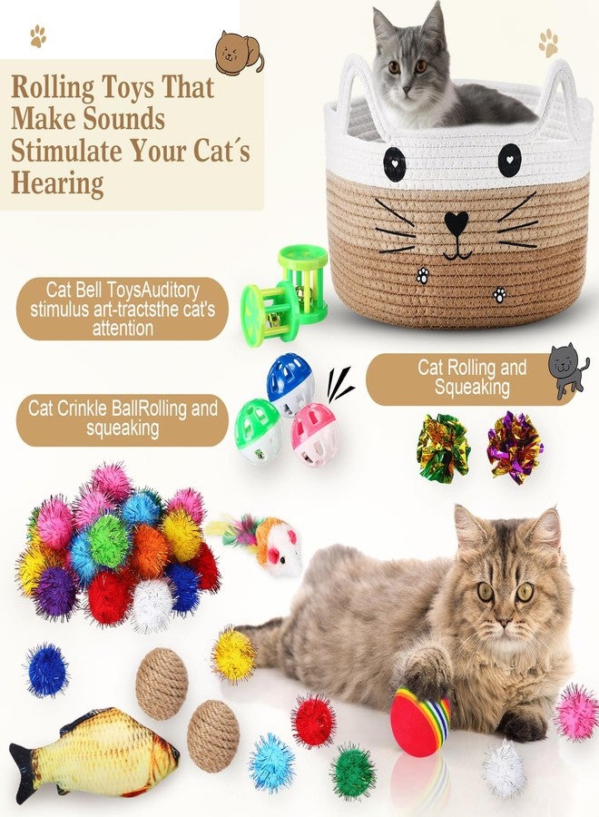 Zopeal 76 Pcs Cat Storage Basket Gift Toys Set, Interactive Cat Toys, Kitten Wand, Colorful Flashing Balls Pet Bell Crinkle Balls Spring Attract Kitten to Swat, Hunt for Pet Indoor(Khaki) - Image 3