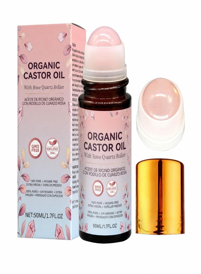Narvokey Organic Castor Oil Roll On with Rose Quartz Roller, 100% Cold Pressed, Hexane-Free, for Face, Body, Hair, and Eyebrows (1) - Image 1