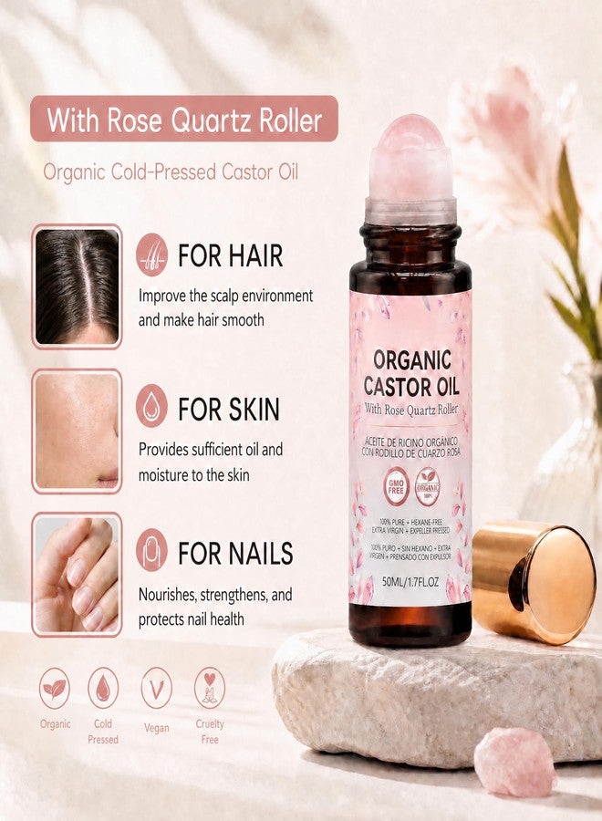 Narvokey Organic Castor Oil Roll On with Rose Quartz Roller, 100% Cold Pressed, Hexane-Free, for Face, Body, Hair, and Eyebrows (1) - Image 4
