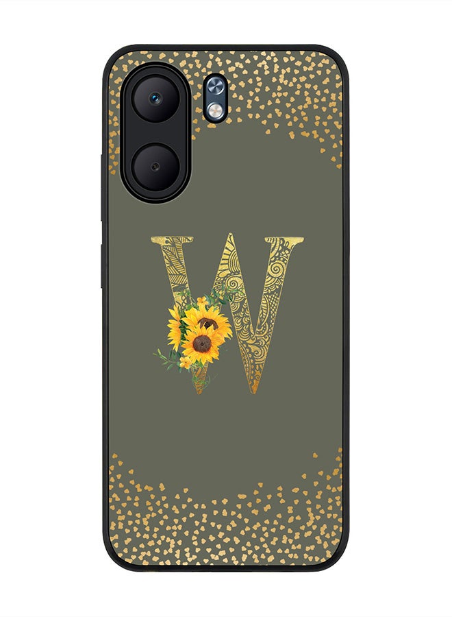 Stylizedd For Oppo A5x 5G / A5x 4G Case,Slim fit Camera Protection, Shockproof Thin Phone cover  - Custom Floral Monogram - W  (Olive Green )