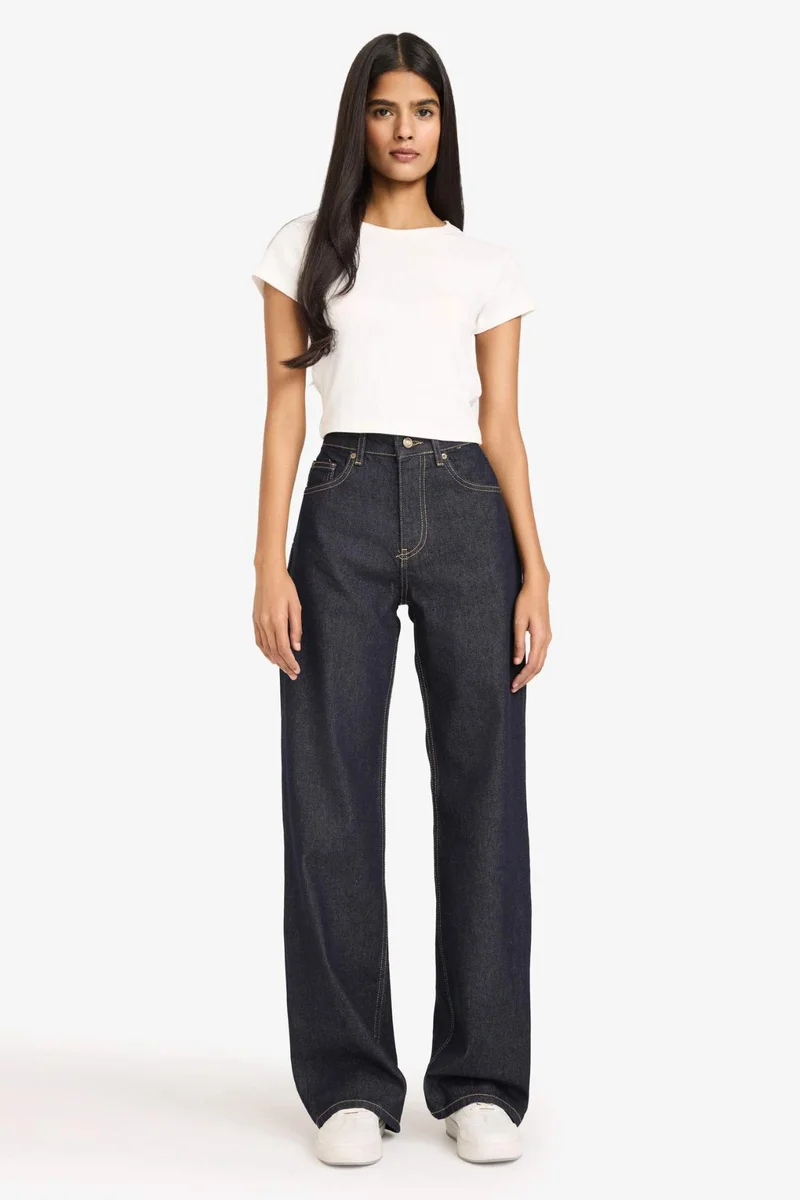 ديفاكتو 100% Cotton Straight Fit High Waist Wide Leg Jeans