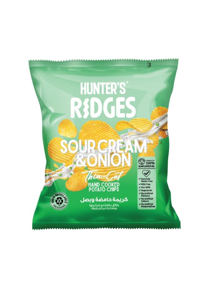 Hunter's Gourmet Ridges Thin – Cut Hand Cooked Potato Chips Sour Cream & Onion 40g  - Image 1