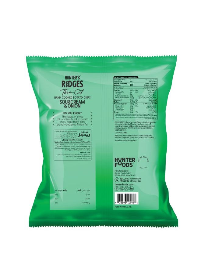 Hunter's Gourmet Ridges Thin – Cut Hand Cooked Potato Chips Sour Cream & Onion 40g  - Image 2