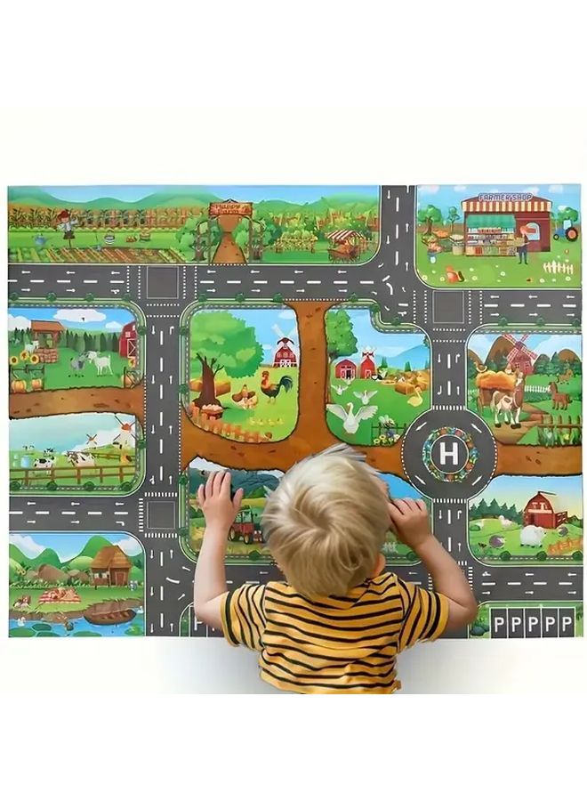 Small Size 22 44x32 68 Inch Waterproof Play Mat Farm City Traffic Parking Scene Game - Image 2