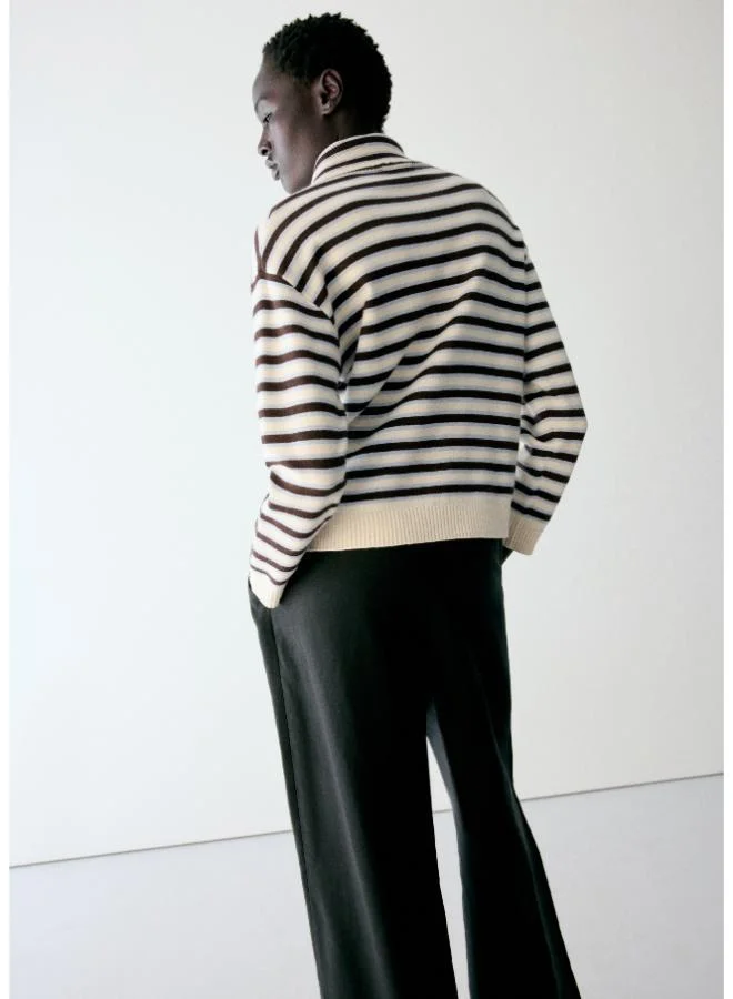 مانجو Striped Sweater With Perkins Neck