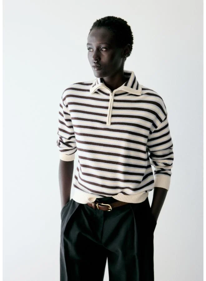 مانجو Striped Sweater With Perkins Neck