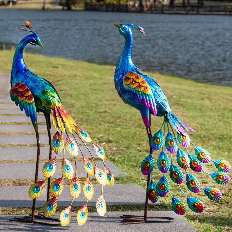 Kircust Peacock Garden Statue and Sculpture Metal Peacocks Yard Art Lawn Decor Large Birds Garden Sculptures  Statues for Patio Backyard Pond Home Decoration