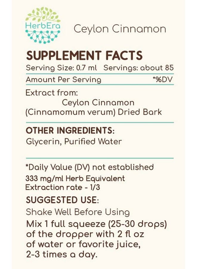 HerbEra Ceylon Cinnamon B60 Alcoholfree Herbal Extract Tincture Concentrated Liquid Drops Natural Cinnamon (Cinnamomum Verum) (2 Fl Oz) - Image 2