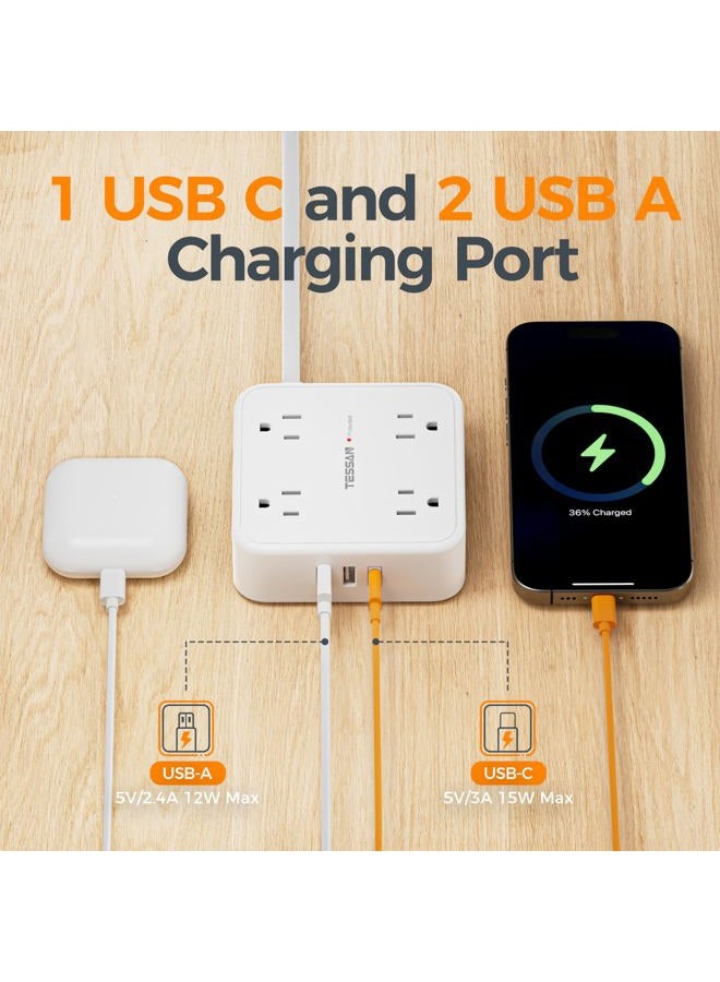 TESSAN 10 Ft Flat Plug Extension Cord with Multiple Outlets, Surge Protector Power Strip with 3 USB(1 USB C) 8 Outlets, 900J Protection, Desk Charging Station for Home, Dorm Room Essentials, White - Image 5