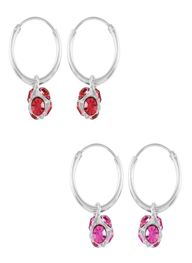 ELOISH Pure Sterling Silver Bali Earrings. Red and Pink Disco Ball Balis. - Image 1