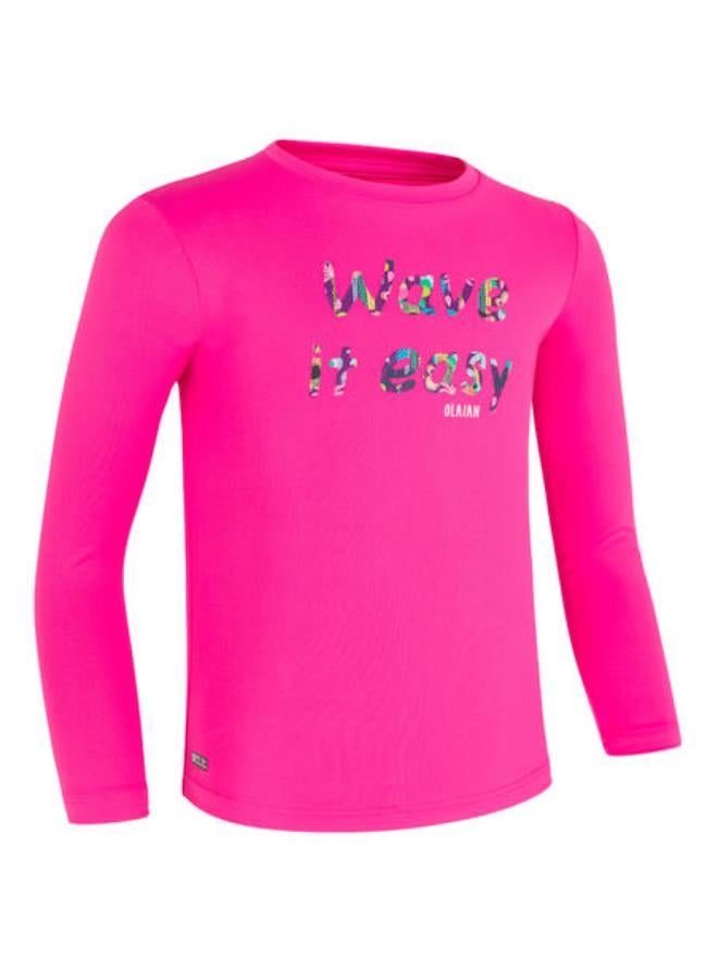 DECATHLON Kids’ surfing anti-UV long-sleeved printed water T-shirt - pink - Image 1