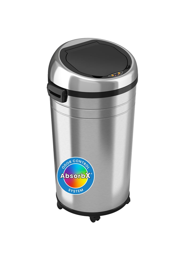 iTouchless iTouchless 23 Gallon Touchless Sensor Trash Can with Odor Control System  Wheels 87 Liter Commercial Size Automatic Garbage Bin Brushed Stainless Steel 