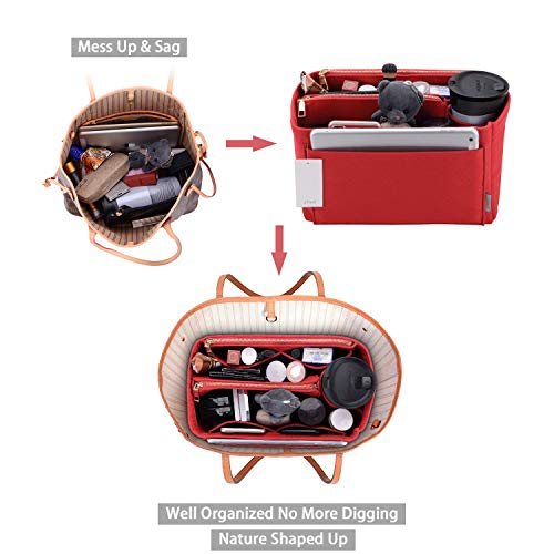 ZTUJO Purse Organizer, Felt Bag Organizer Insert for Speedy, Neverfull, Graceful, Tote, Handbag, Shaper (Slender Large, Red) - Image 5
