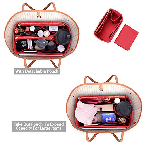 ZTUJO Purse Organizer, Felt Bag Organizer Insert for Speedy, Neverfull, Graceful, Tote, Handbag, Shaper (Slender Large, Red) - Image 4