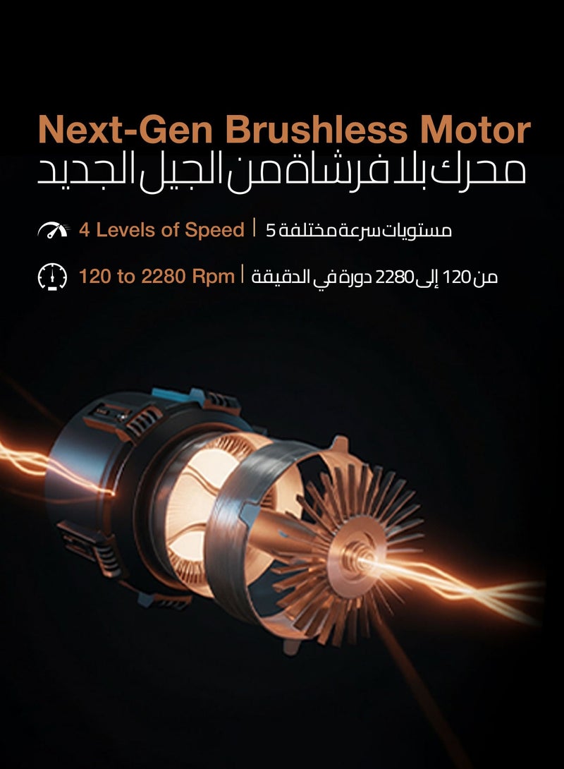 GREEN LION Quad Flex Fan - Rechargeable, 8 Inch, 3 Blade / RPM Range: 110-2280 RPM / Working Time: 4-8 Hrs / Fan Speed: 5 Levels / Airflow: 10.8 m/s / Remote Control / 90° Angle Adjustable - White - Image 5