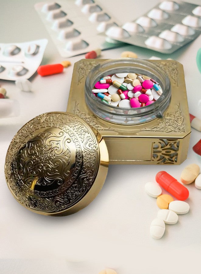 CATANES علبة حبوب ذهبية 12x12x8 سم ذهبية - Image 5