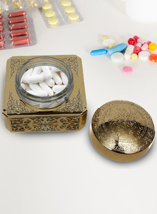 CATANES علبة حبوب ذهبية 12x12x8 سم ذهبية - Image 4