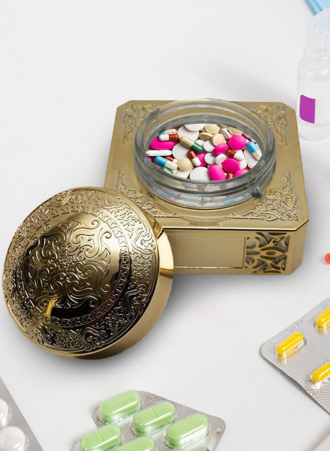 CATANES علبة حبوب ذهبية 12x12x8 سم ذهبية - Image 3