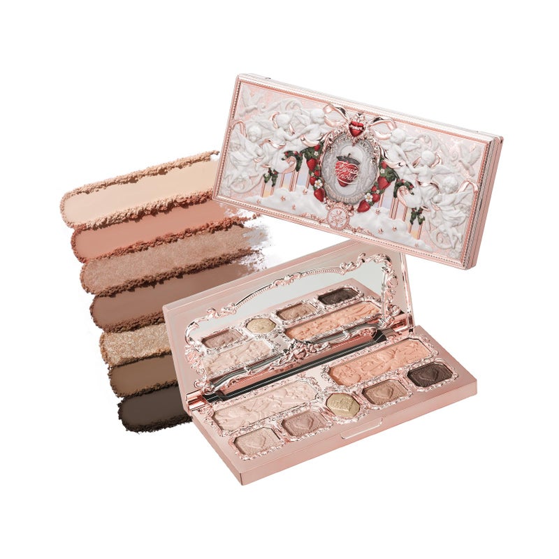 Flower Knows Strawberry Cupid Makeup Palette,Neutral Face Makeup with 5 Matte + 2 Shimmer Shades,Blendable Smooth Cute All- In-One Make Up Palette,0.49 Oz(01 Honey Canele) - Image 1
