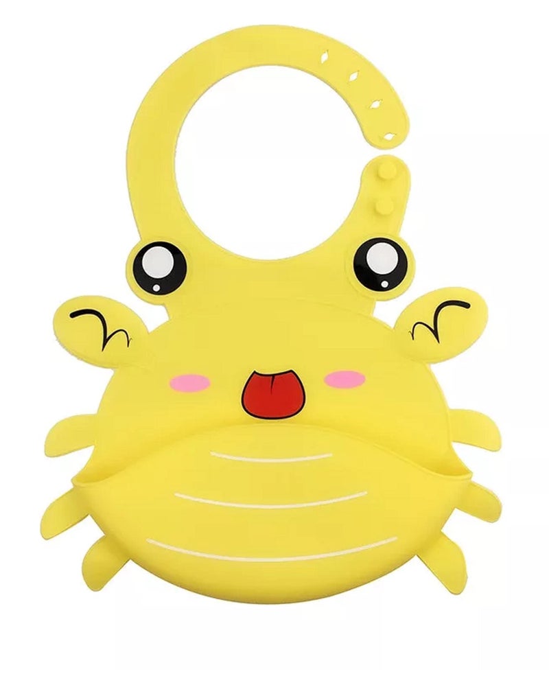 RIANZ Silicone Crab Baby Bibs, Waterproof Baby Drool Bibs with Wide Pocket BPA-Free Easily Wipe Clean Cute Cartoon Design for Unisex Infant Babies Toddlers (6 to 48 Months) (Yellow) - Image 1
