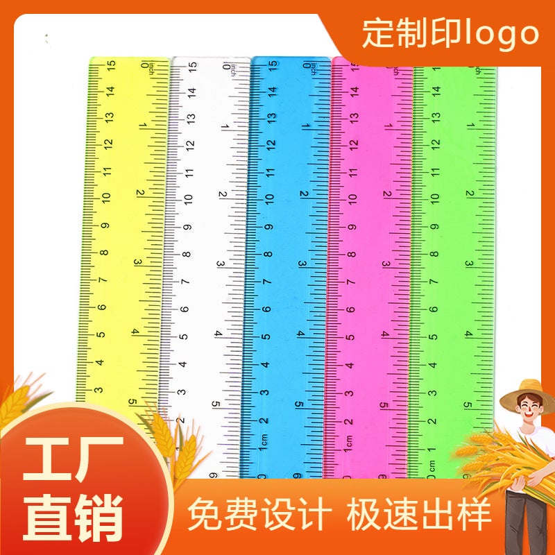 Advertising Ruler Flat Pocket 15Cm Color Transparent Plastic Ruler Double Bevel Double Scale High Definition Scale Ruler - Image 2