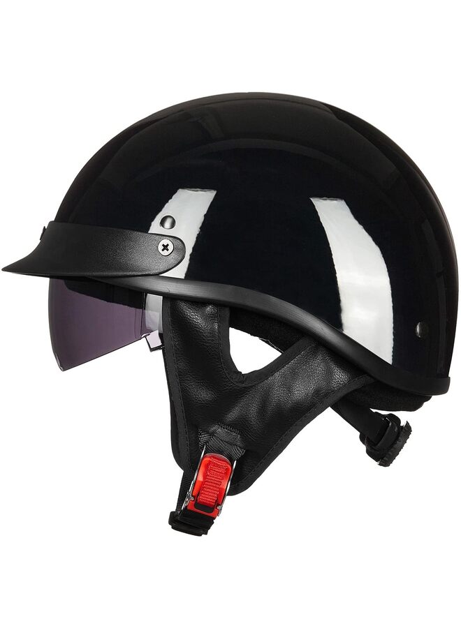 Motorcycle Half Helmet with Sunshield for Men Women Adjustable Size Dial Half Face Skull Cap for Bike Cruiser Chopper Moped Scooter ATV (Matte Black L) - Image 1