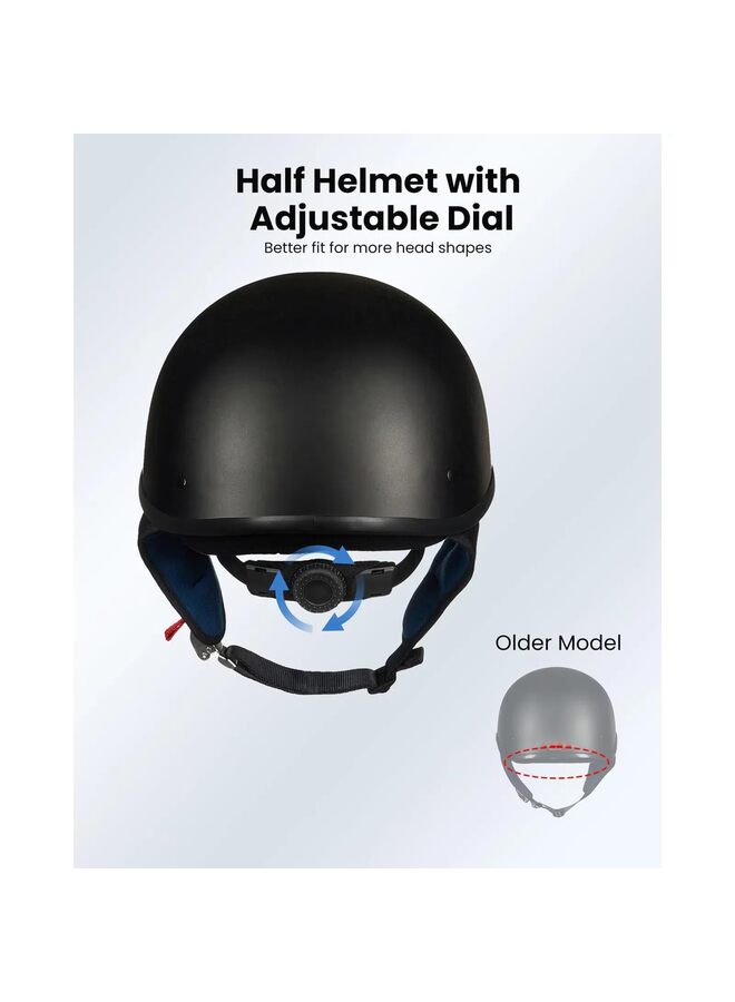 Motorcycle Half Helmet with Sunshield for Men Women Adjustable Size Dial Half Face Skull Cap for Bike Cruiser Chopper Moped Scooter ATV (Matte Black L) - Image 2
