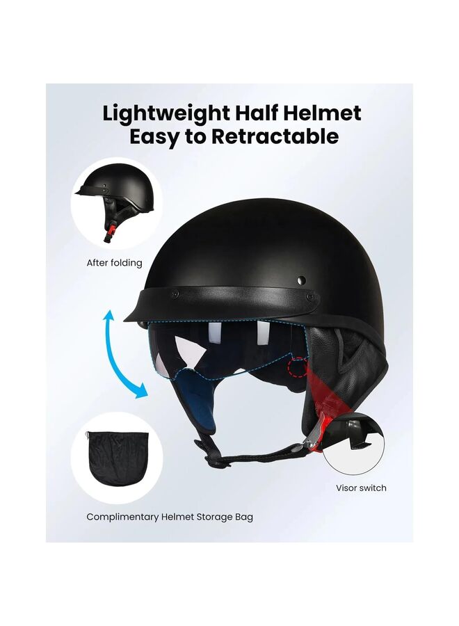 Motorcycle Half Helmet with Sunshield for Men Women Adjustable Size Dial Half Face Skull Cap for Bike Cruiser Chopper Moped Scooter ATV (Matte Black L) - Image 3