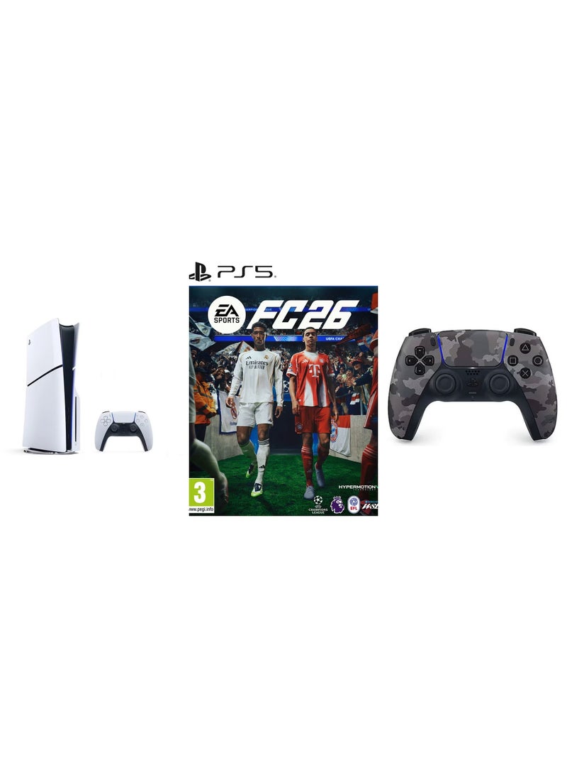 Sony PlayStation 5 Disc Slim Console With Extra Grey Camouflage Controller And FC 26 - (International Version) - Image 1