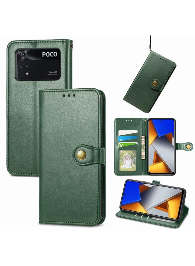Case For Xiaomi Poco M4 Pro Retro Solid Color Buckle Leather Phone Case