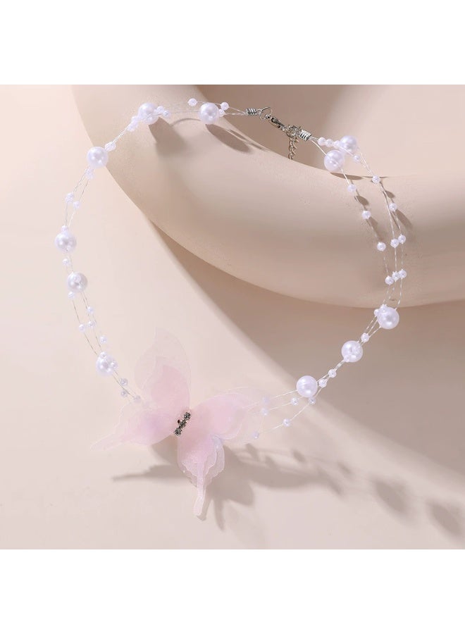 Goolsky قلادة باندنت فراشة للفتيات - مجوهرات أزياء لطيفة مع قوس و لؤلؤة، سلسلة ذهبية/فضية قابلة للتعديل، سبيكة مضادة للحساسية، هدية عيد ميلاد أو عطلة أو لقاءات اللعب أو ملابس المدرسة - Image 2