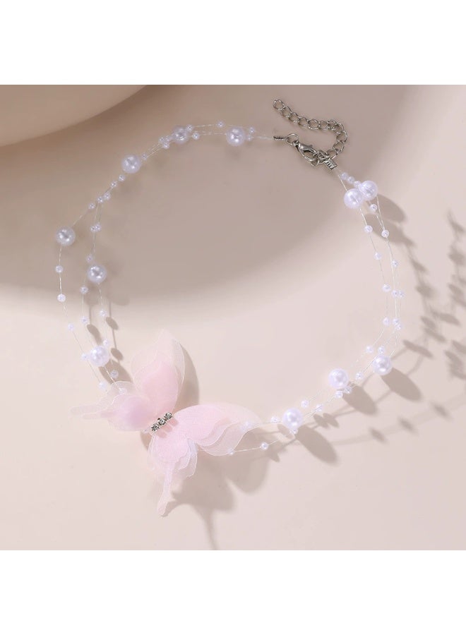 Goolsky قلادة باندنت فراشة للفتيات - مجوهرات أزياء لطيفة مع قوس و لؤلؤة، سلسلة ذهبية/فضية قابلة للتعديل، سبيكة مضادة للحساسية، هدية عيد ميلاد أو عطلة أو لقاءات اللعب أو ملابس المدرسة - Image 3