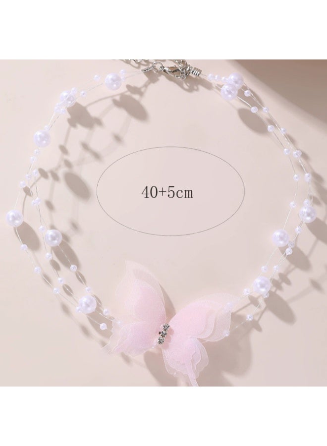 Goolsky قلادة باندنت فراشة للفتيات - مجوهرات أزياء لطيفة مع قوس و لؤلؤة، سلسلة ذهبية/فضية قابلة للتعديل، سبيكة مضادة للحساسية، هدية عيد ميلاد أو عطلة أو لقاءات اللعب أو ملابس المدرسة - Image 4