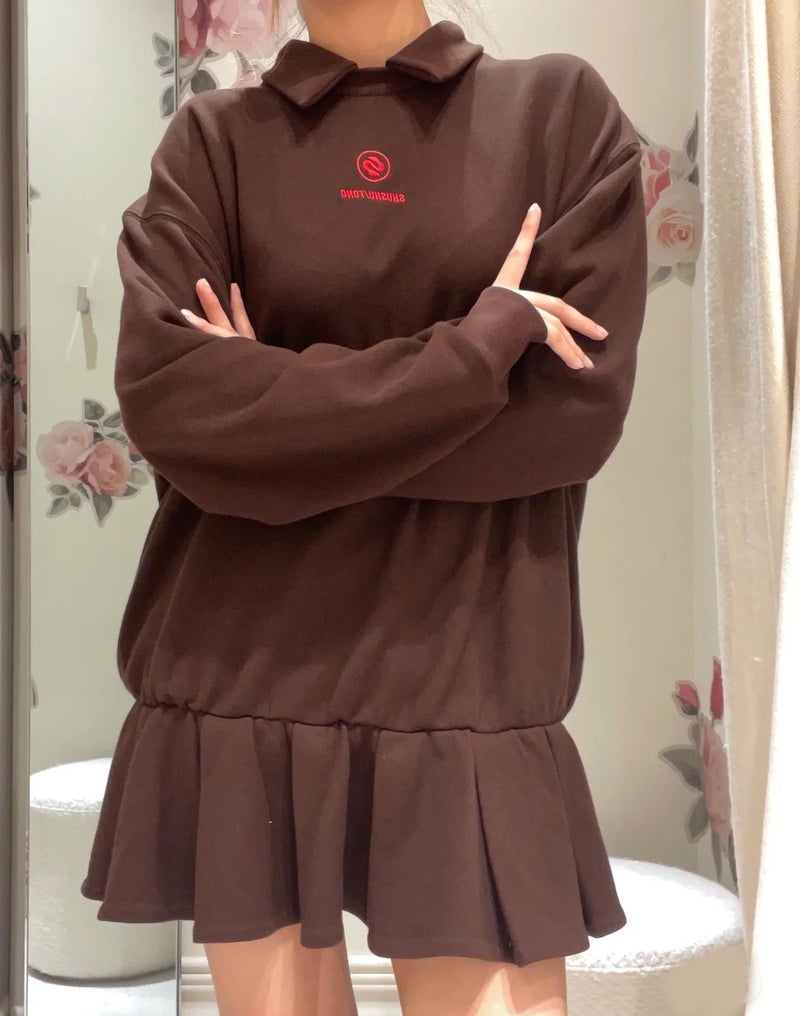 Pure desire girl cotton loose sweater skirt sports coat overskirt dress 2023 autumn and winter new niche SST Curry - Image 1