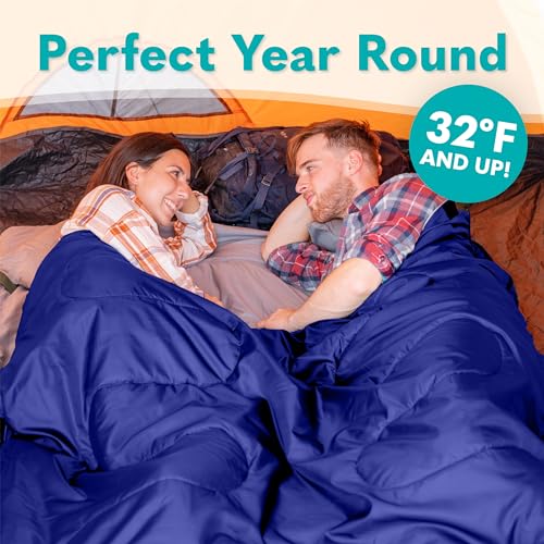 Sleepingo Double Sleeping Bags for Adults – Waterproof Queen-Size 2 Person Sleeping Bag with Pillows for Camping, Backpacking, Hiking, or Truck Use – Warm, Lightweight, and Convertible into Two Singles – Blue - Image 5